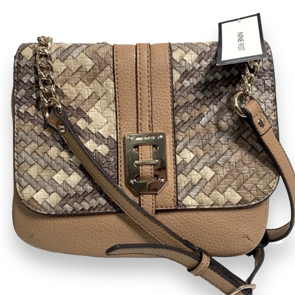 Nine West Gleam Team Faux Snakeskin Crossbody Bag - Tan/Grey/Cream, 60424769-4XE